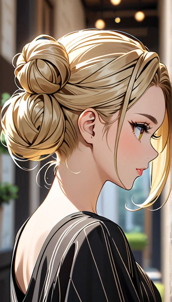 Beautiful and blond bun styled hair