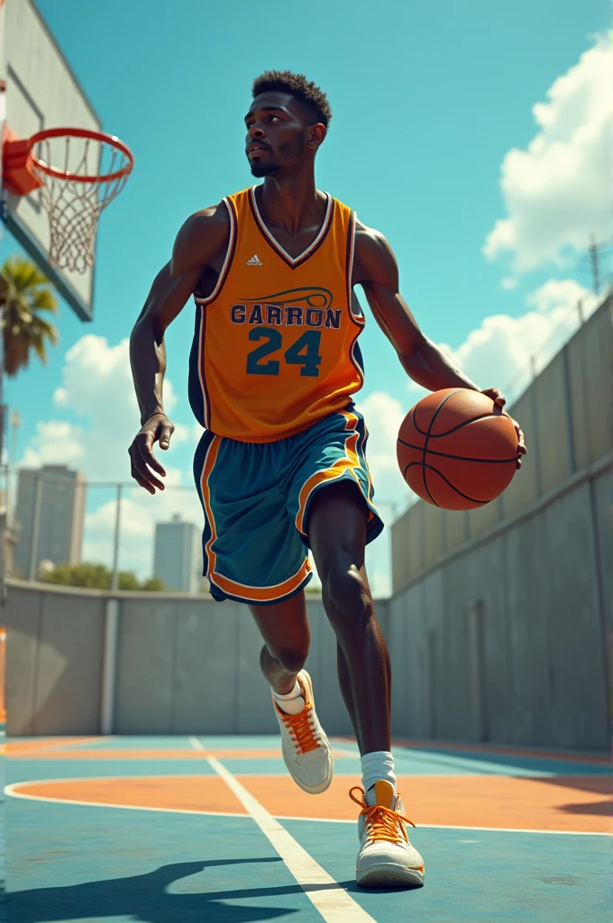 Create a skinny black guy playing ball
