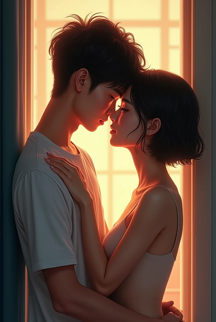 beautiful 16 yeas old asiangirl and boy her hair is shorr and body is naked and her whole body is showing she is in school with boy friend