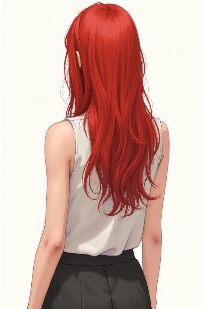 Drawing of a girl from behind dressed in a top and red hair