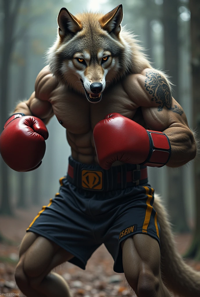 a humanoid boxing wolf