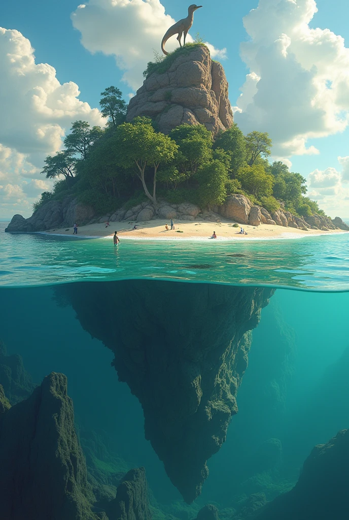 creates an image of an island with a strange creature