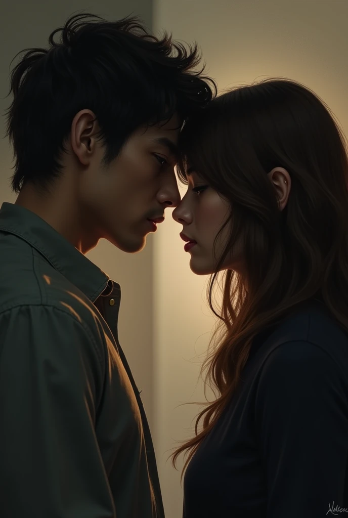 A person speaking into another person's ear
