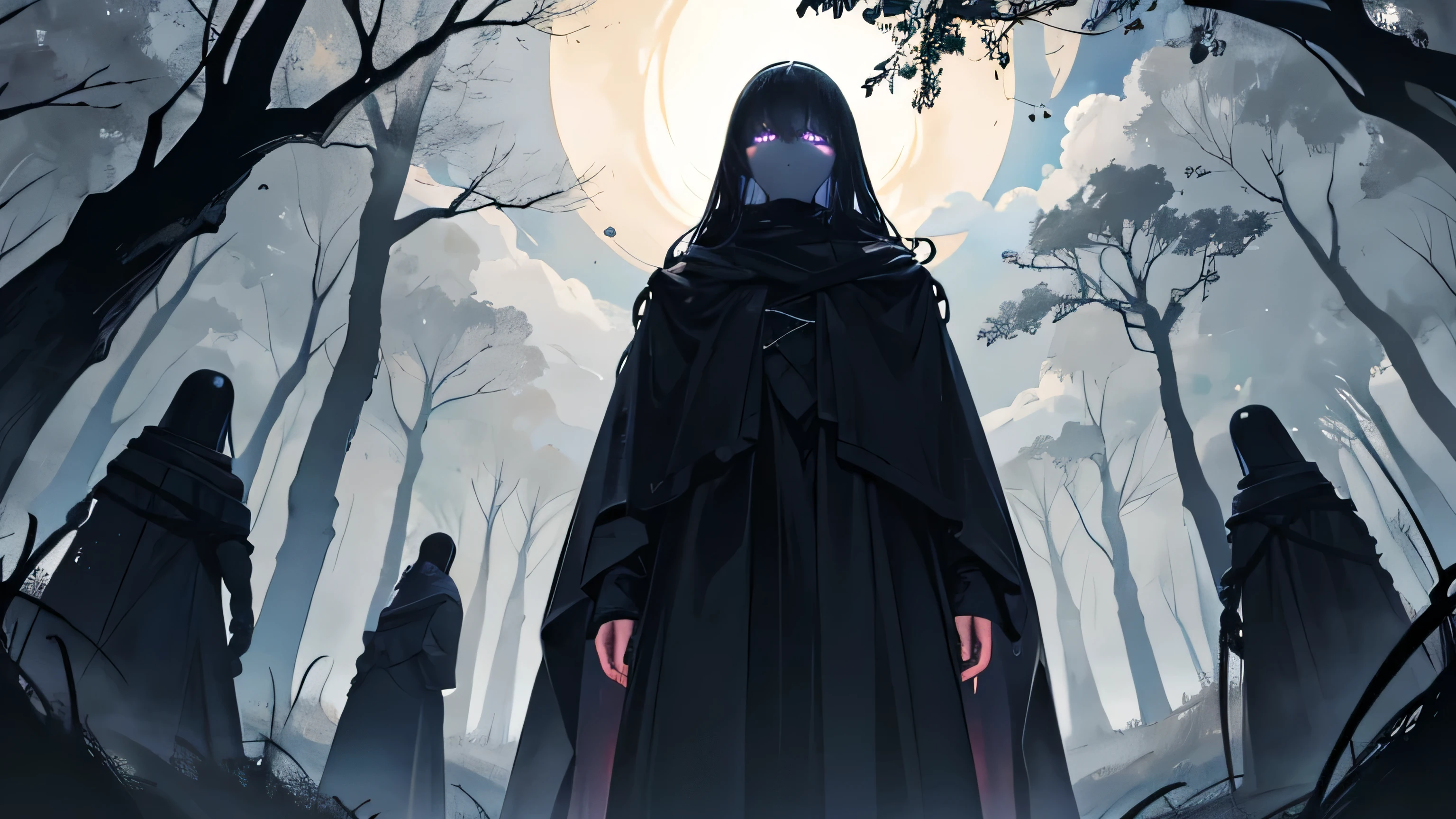 In a small town surrounded by dark, lush forests, A scene full of tension and mystery unfolds. The full moon dimly illuminates the deserted streets, where a thick fog creeps as if it had a life of its own. In the center of the image, A group of investigators led by Detective Emma Reynolds walks with determination, But their faces reflect the uncertainty and fear that accompanies them..
At the bottom, among the shady trees, Dark, distorted figures are seen, shadows that seem to move with evil intent. These entities, barely visible, They have human forms, but they lack faces, Their bodies are like dark smoke silhouettes that fade and reappear between the twisted trunks. The look of terror on the investigators' faces increases as they move forward into the unknown..
Close to them, Ancient writings and esoteric symbols are engraved in stone, shining with an ominous light, suggesting the presence of an arcane force beyond human understanding. Shadows swirl around him, extending dark tentacles that seem to try to drag the researchers into the abyss.
Emma holds an oil lantern that casts a circle of light, creating a small shelter in the middle of the impenetrable darkness. However, Their eyes reflect the horror of what they are about to face.: an ancient and terrifying secret that could destroy not only their lives, but all of humanity.
Heaven, covered in clouds that hide the stars, adds a sense of impending catastrophe. on the horizon, A much larger and more threatening shadow looms, suggesting the presence of a higher entity, watching, waiting for the moment to attack. It is the prelude to the final battle, where light and darkness are about to collide in an epic showdown whose outcome will decide the fate of the world..