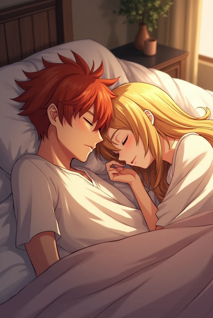 Bakugo and Tyusu sleeping face to face in the same bed