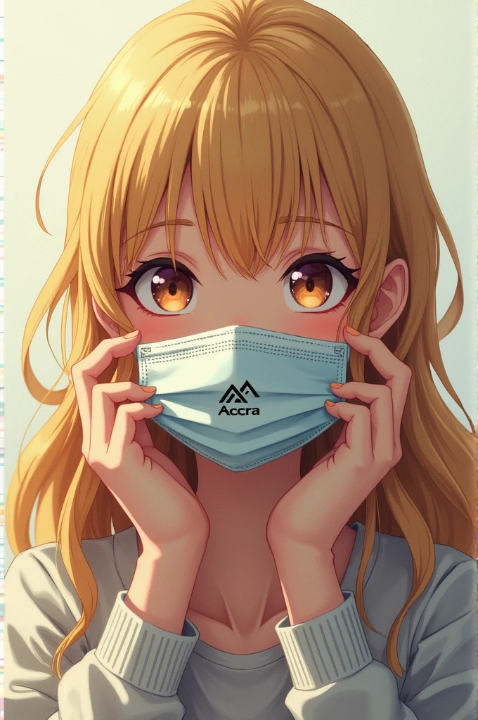 Image d’une jeune femme blonde style anime retire un masque de chez Accra 