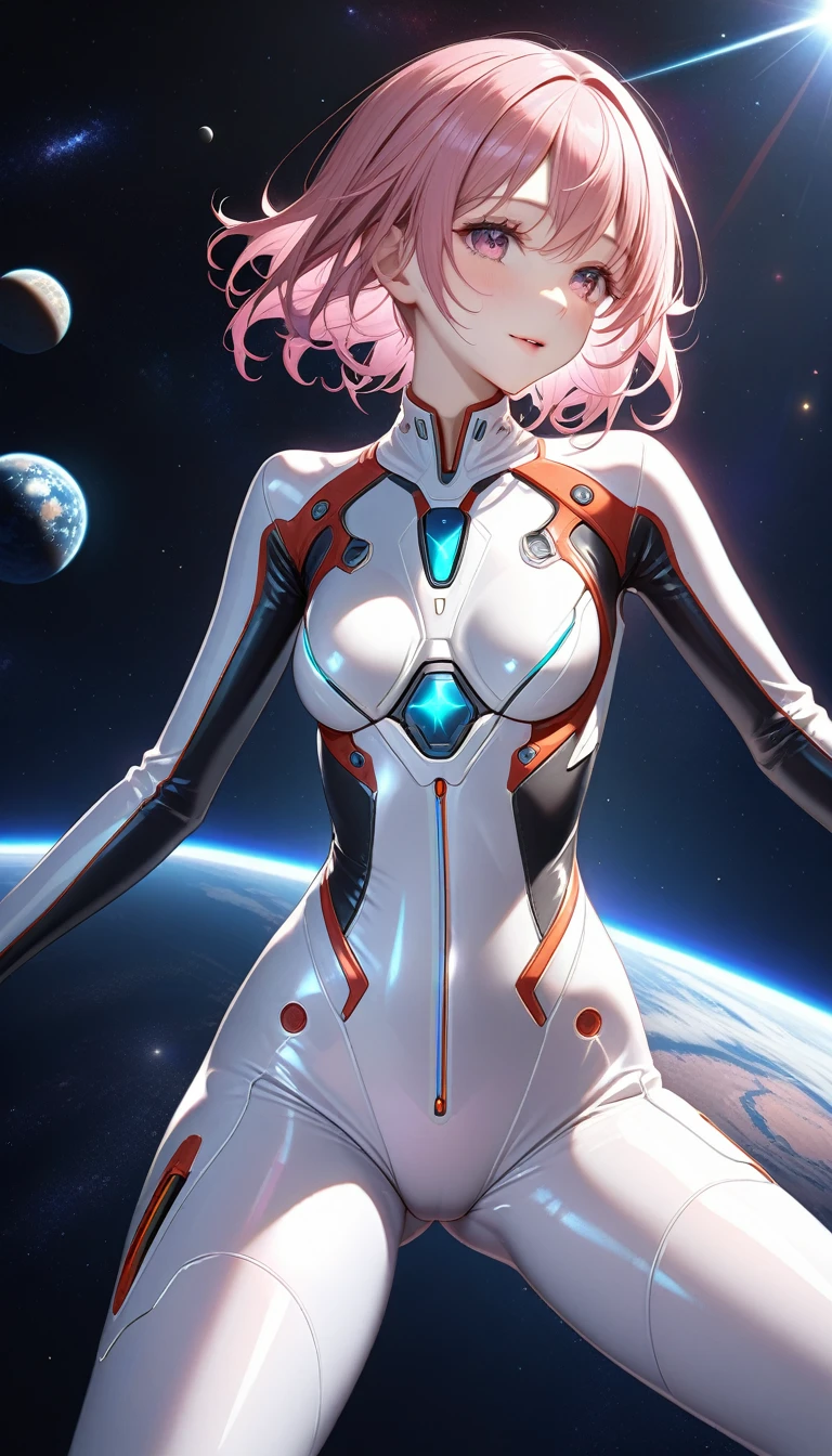 nsfw, (Ultra highest resolution), (Ultra highest quality), (Very detailed), (Very fine textures and colors), (Very clear), (Natural and beautiful light and shadow), (Natural and precise composition), (Accurate and correct human anatomy), Space fantasy style, One girl, Transparent and tight fitting suit
