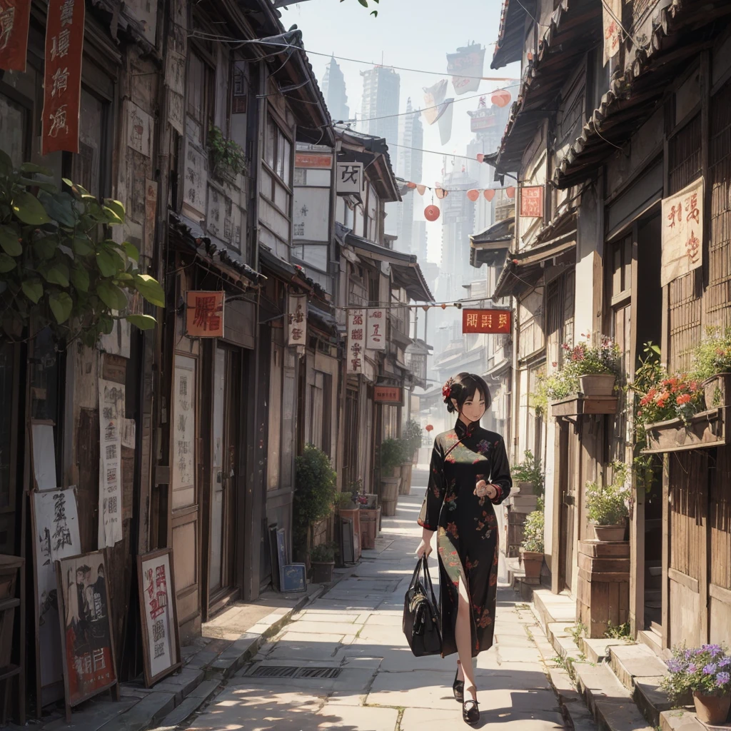 Old Shanghai,Miss,cheongsam,poster,Outlook,flowers,