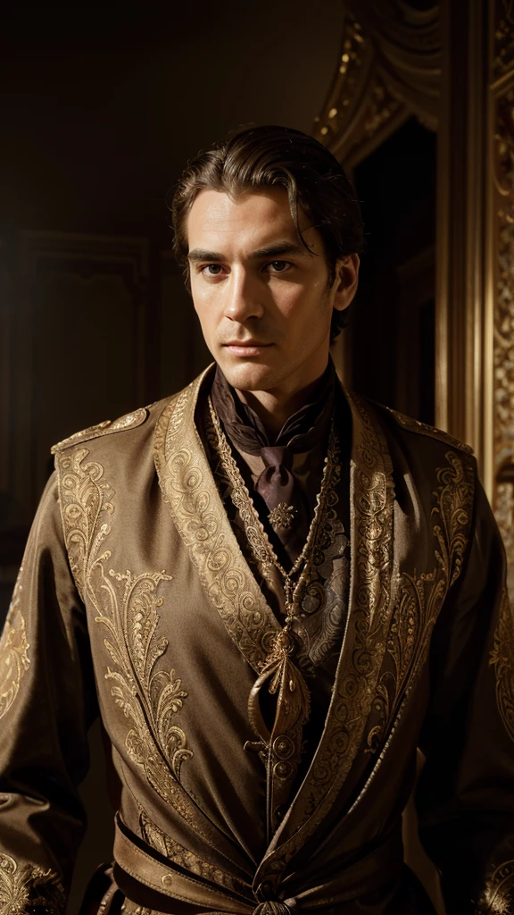 a formal portrait of a dignified person, elegant aristocrat, graceful nobleman, regal appearance, ornate clothing, dramatic lighting, detailed facial features, high-quality 8k resolution, photorealistic, masterpiece, oil painting, chiaroscuro lighting, rich colors, intricate details, aristocratic elegance, refined and dignified expression, stately pose