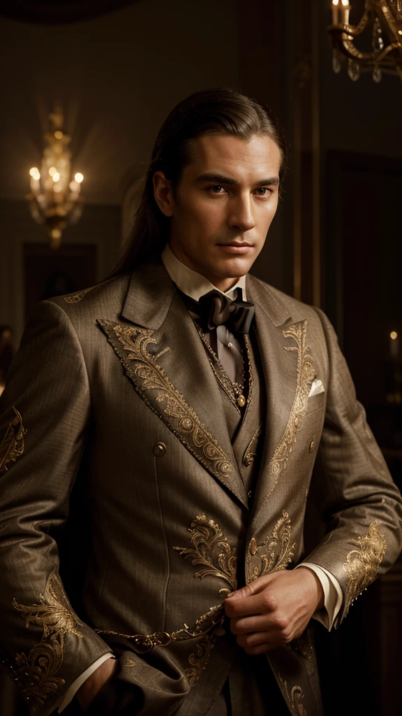 a formal portrait of a dignified person, elegant aristocrat, graceful nobleman, regal appearance, ornate clothing, dramatic lighting, detailed facial features, high-quality 8k resolution, photorealistic, masterpiece, oil painting, chiaroscuro lighting, rich colors, intricate details, aristocratic elegance, refined and dignified expression, stately pose