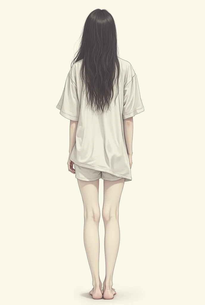 Drawing of a girl from behind dressed in a short t-shirt