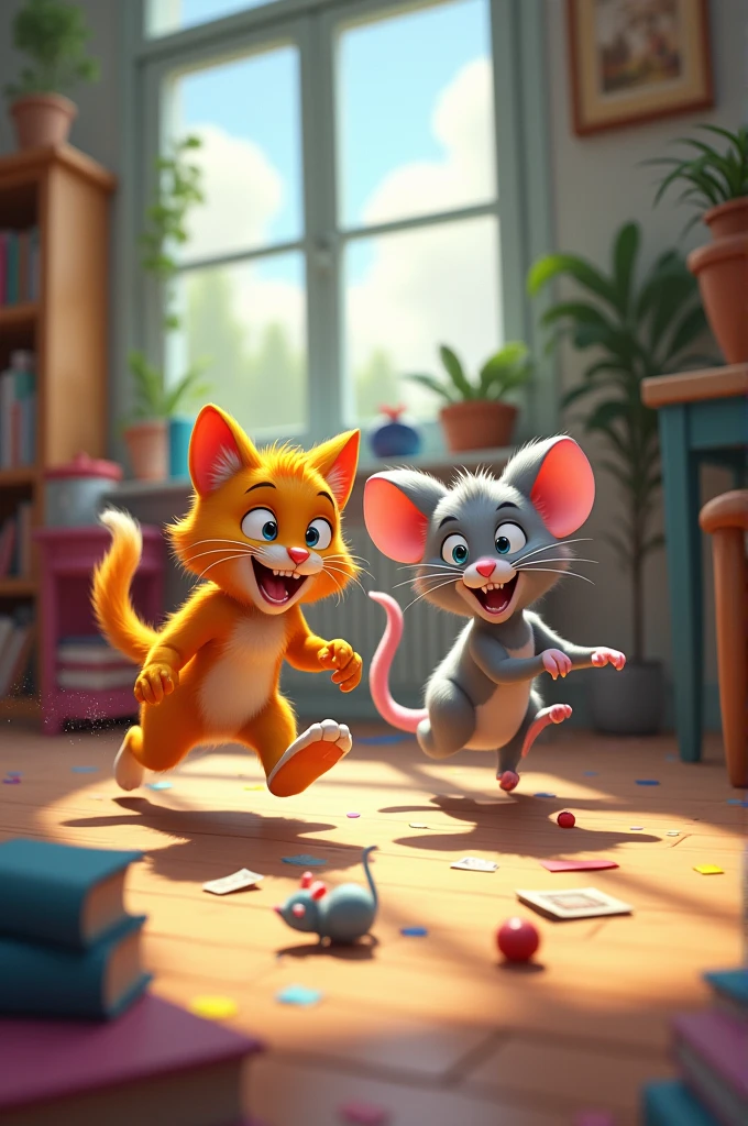 Funny cat chasing by rat
