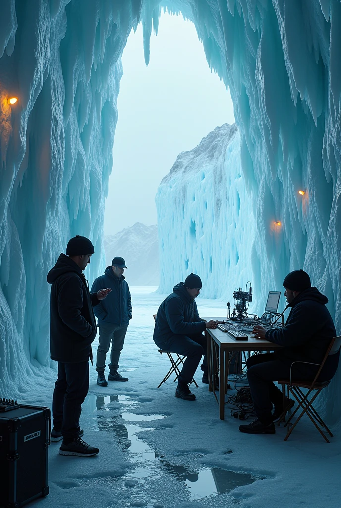 Music studio with rappers on an iceberg