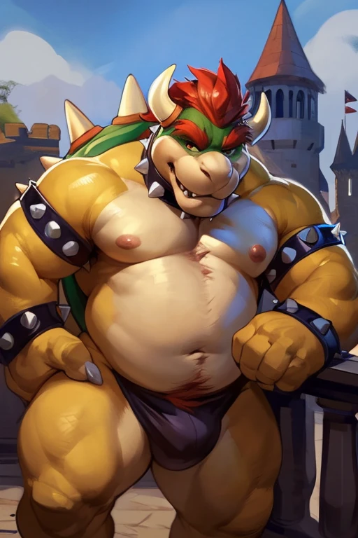 独奏, male, furry, bowser, buff, only, chubby, body hair, strong jaw, in castle, at mystikfox61, By darkgem, by glitter trap boy, by bebebebebe