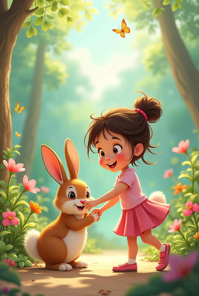 Girl and rabbit cartoons