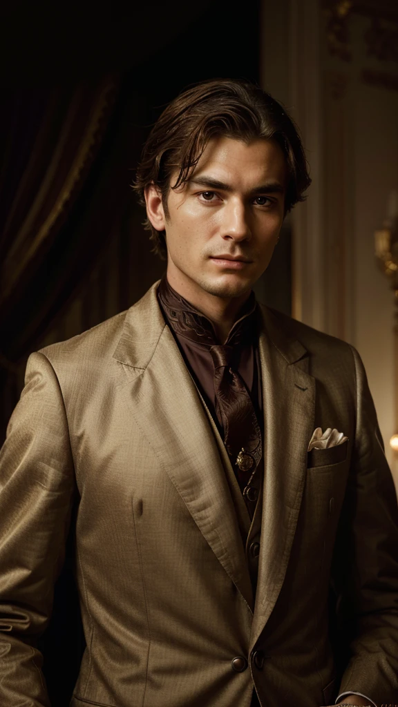 a formal portrait of a dignified person, elegant aristocrat, graceful nobleman, regal appearance, ornate clothing, dramatic lighting, detailed facial features, high-quality 8k resolution, photorealistic, masterpiece, oil painting, chiaroscuro lighting, rich colors, intricate details, aristocratic elegance, refined and dignified expression, stately pose and many