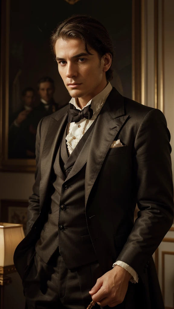 a formal portrait of a dignified person, elegant aristocrat, graceful nobleman, regal appearance, ornate clothing, dramatic lighting, detailed facial features, high-quality 8k resolution, photorealistic, masterpiece, oil painting, chiaroscuro lighting, rich colors, intricate details, aristocratic elegance, refined and dignified expression, stately pose and many