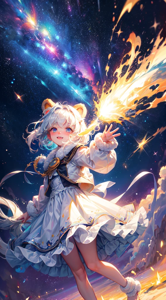 high quality,image,Painting,Portraiture,detailed,teddy bear,cute,fuzzy texture,Soft material,fluffy,Adorable,Kind eyes,A gentle smile,Soft fur,stuffed toy,Playful,feet,meteor,Piercing the Sky,Bright light,Sparkling,Burning tail,Floating Clouds,Dark Night,Starlit Background,mysterious,Magic,Awe-inspiring,Sparkling colors,Shine,Surreal scenery,intense energy,Vibrant,Space Events,A dream come true,excited,curiosity,joy.