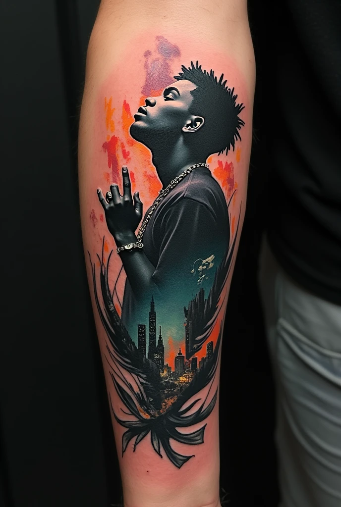 Create me a tattoo for my right arm that symbolizes Bryan Myers&#39; music and trap in general 