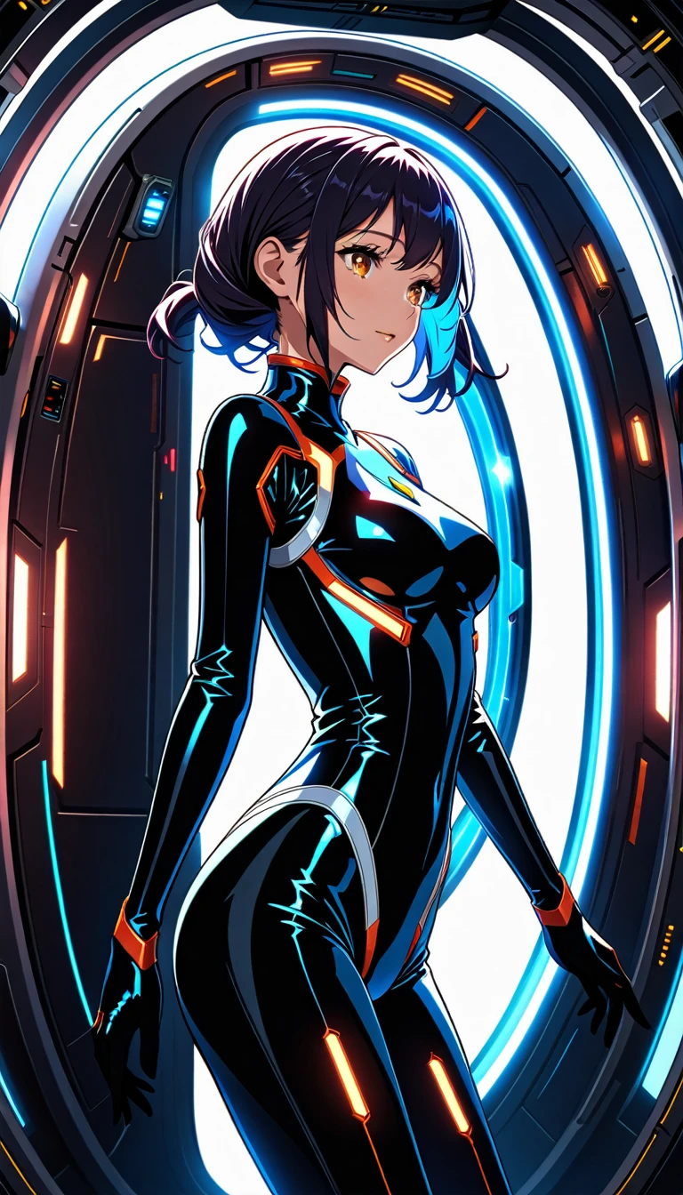 nsfw, (Ultra highest resolution), (Ultra highest quality), (Very detailed), (Very fine textures and colors), (Very clear), (Natural and beautiful light and shadow), (Natural and precise composition), (Accurate and correct human anatomy), Space fantasy style, One girl, Transparent and tight fitting suit, Inside a space ship