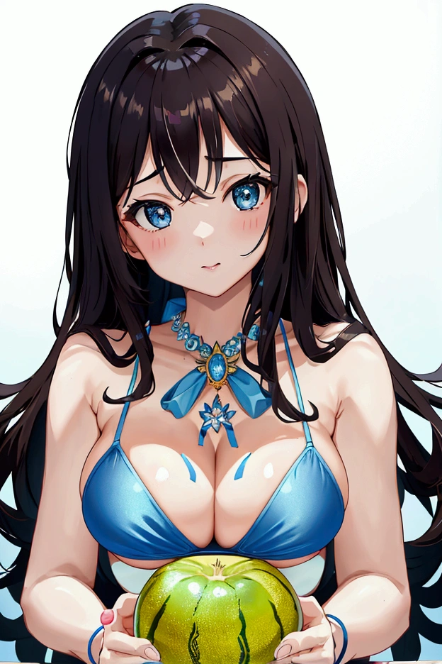 Highest quality, masterpiece, Ultra-high resolution, female、I Cup、Big Tits、Gravure Model、Light blue micro bikini、Nude except for bikini、Physical Beauty、Sexy pose、Middle handle、Upper Body、Melon-shaped breasts、A round, neat chest、Beauty、Fair skin