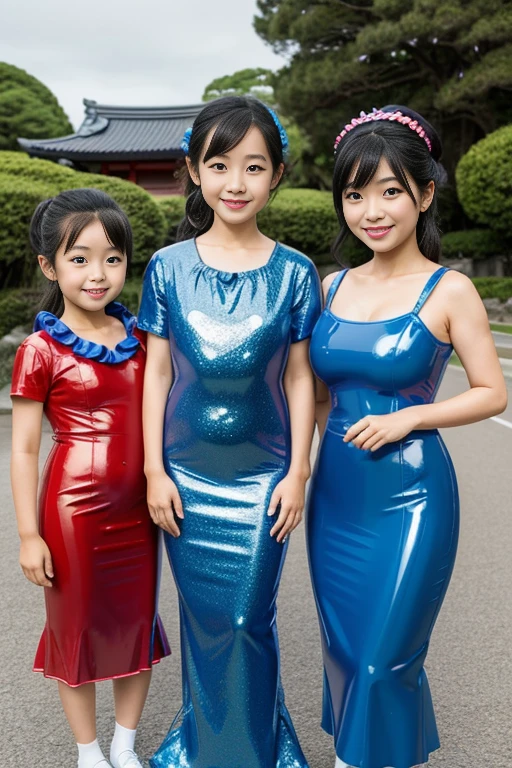 Live Action　A Japanese  and two researchers　Wearing a blue rubber dress　Mermaid.　latex　Blue face