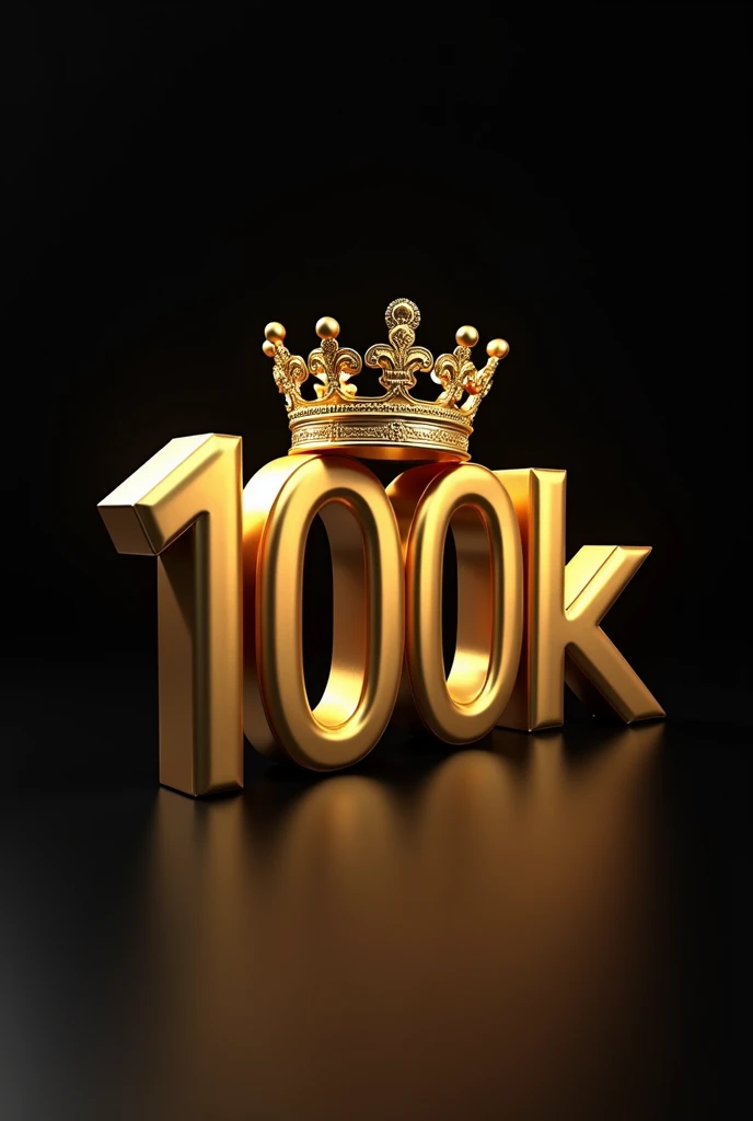 Create an image with the number 100k in gold with a crown on top and a black background 