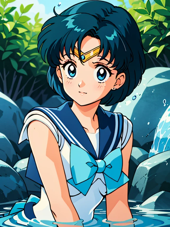 One girl, Female Water Spirit, Light blue hair, Internal spring water, Put a few drops of water on your skin, sailor mercury,