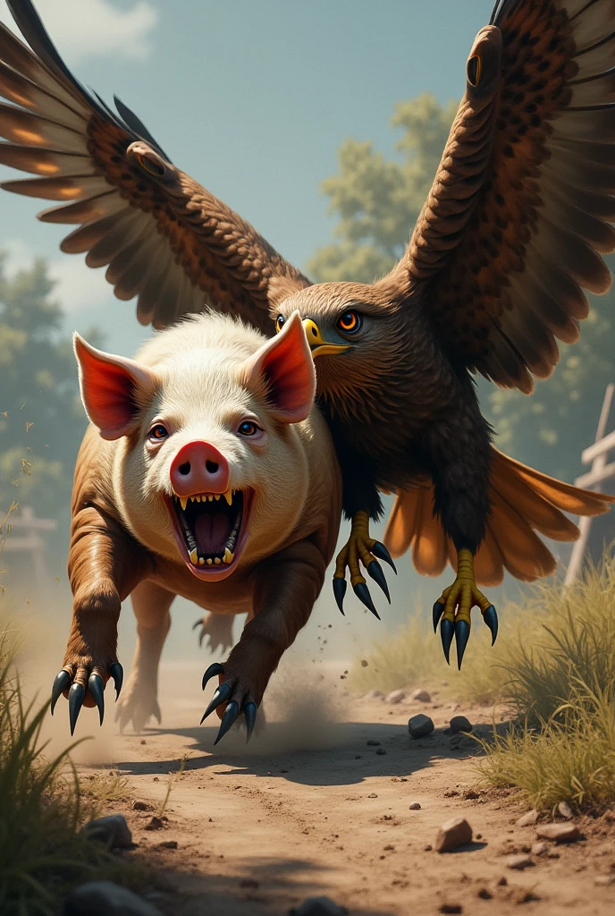 Pig killing a hawk