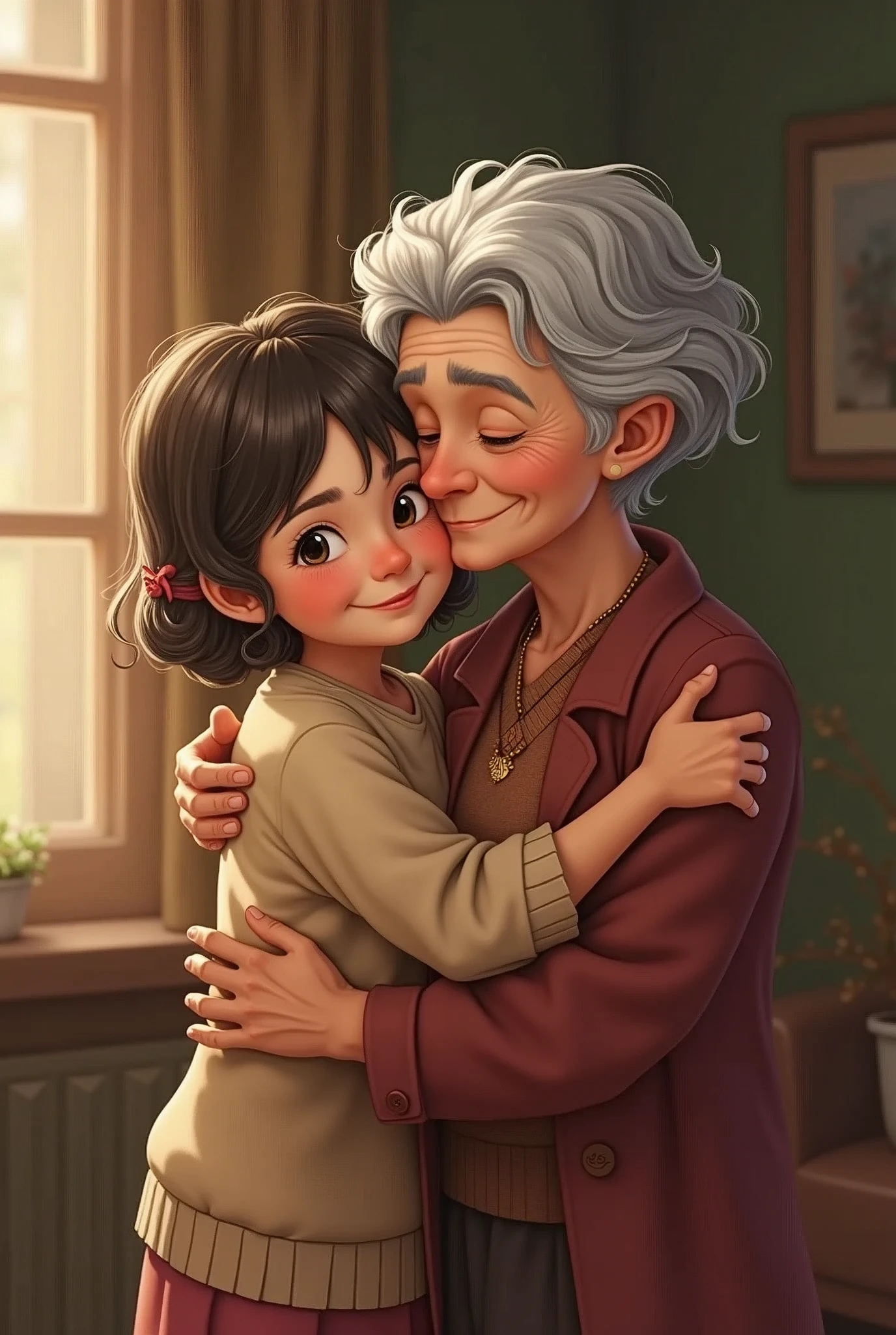 Grandmother and granddaughter hugging each other