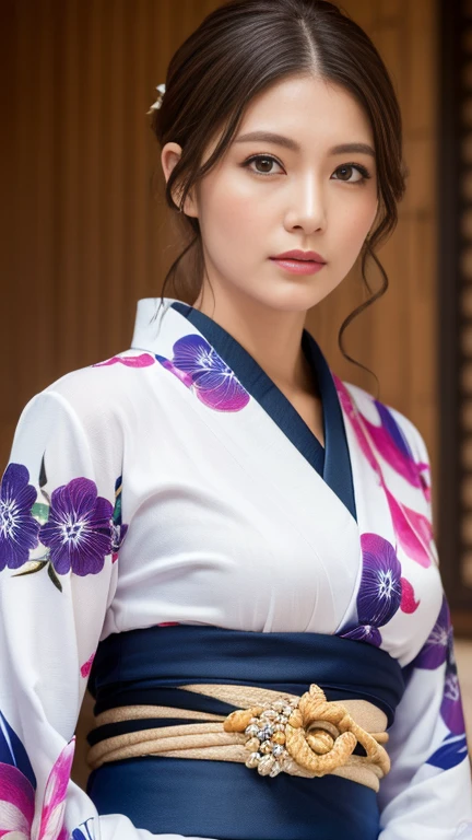 ((highest quality, 8k, masterpiece: 1.3)), sharp focus: 1.2, beautiful woman with perfect figure: 1.4, (kimono), Highly detailed face and skin texture, fine eyes, (lips), dark brown hair, cowboy shot,赤いkimono