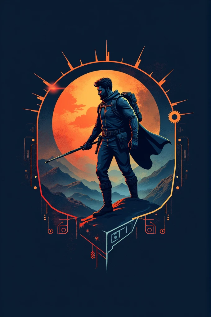 Logo using explorer and hero archetypes and colors that has engineering elements, business and creativity