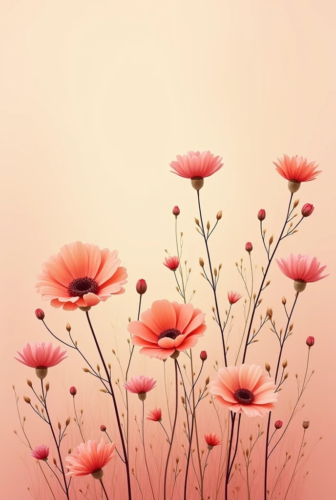A flowery print with peachy colour background, and a lot small flowers in warm suitable contrast colours. no bunches, just small flowers in all image.