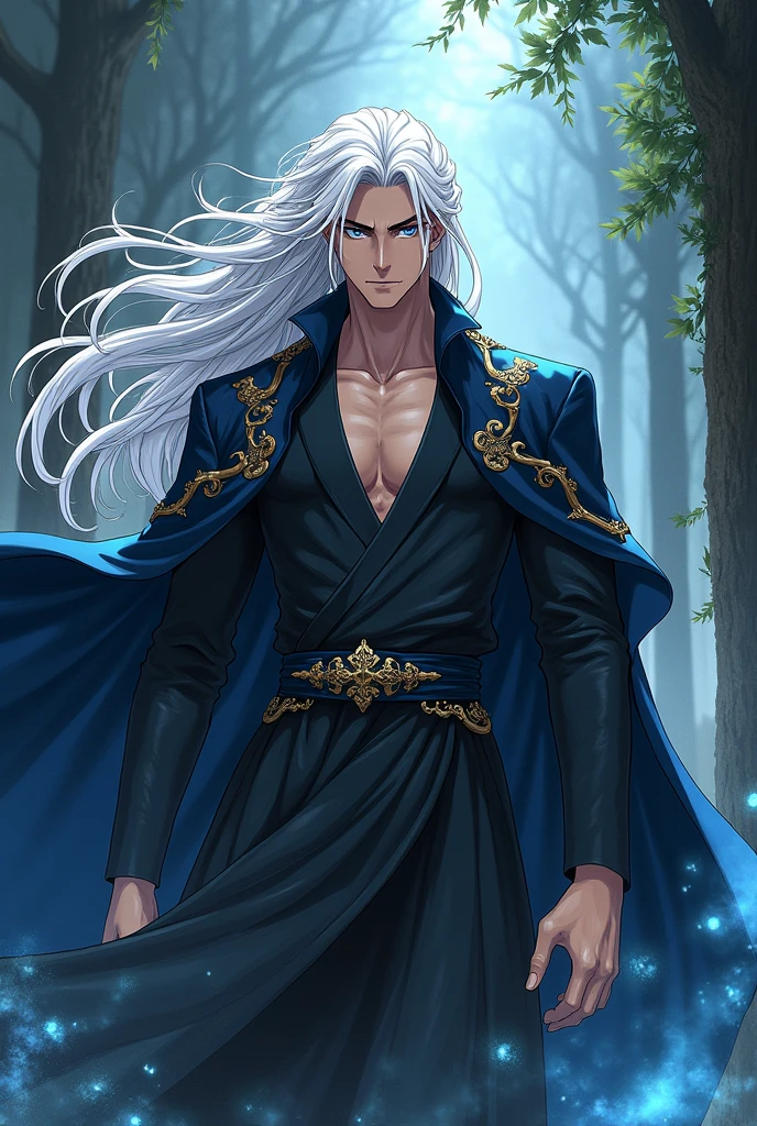 Invent me an anime type character ,That it be for a manga that I'm inventing that is half human half demon that is a man with white hair and is like a king