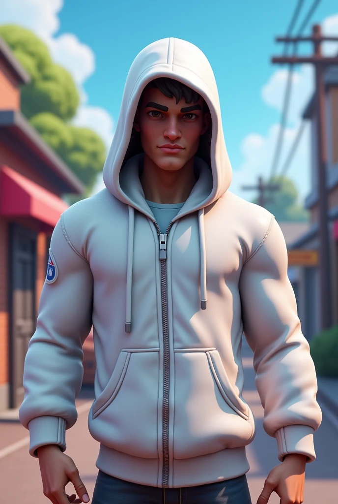 The Fortnite Skin called Marshmallow from Fortnite in Fortnite style in the Fortnite version Not in sweet!
Unchanged like in Fortnite With a white hoody And muscular With a human body 