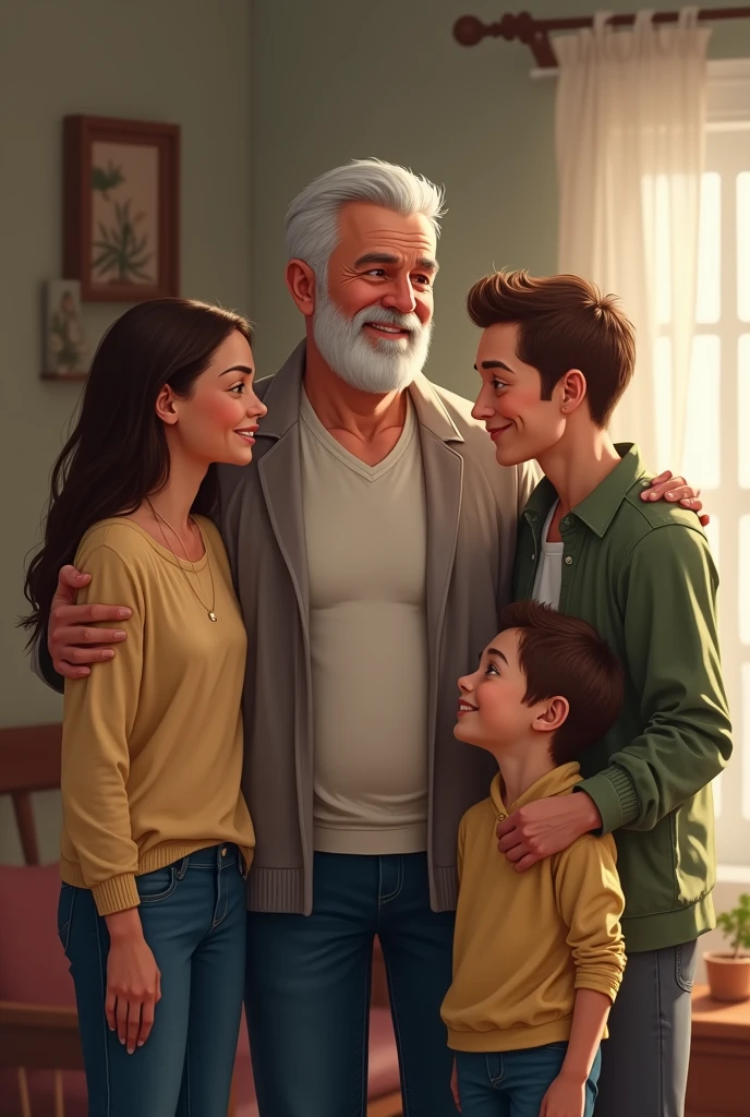 there is a father with his daughter and two sons who is an adult