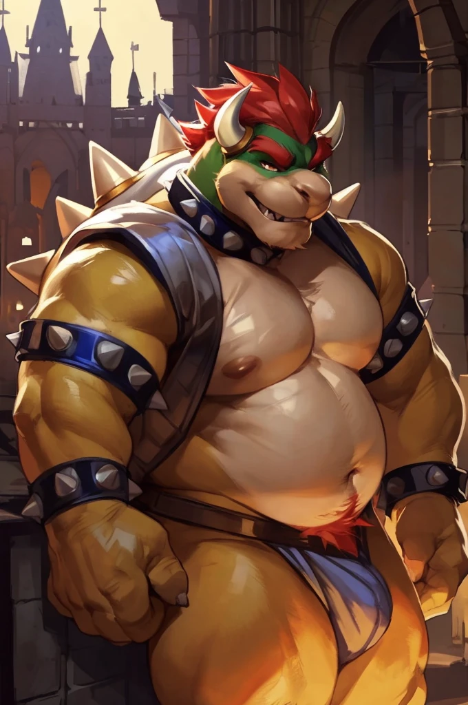 独奏, male, furry, bowser, buff, only, chubby, body hair, strong jaw, in dark castle, at mystikfox61, By darkgem, by glitter trap boy, by bebebebebe