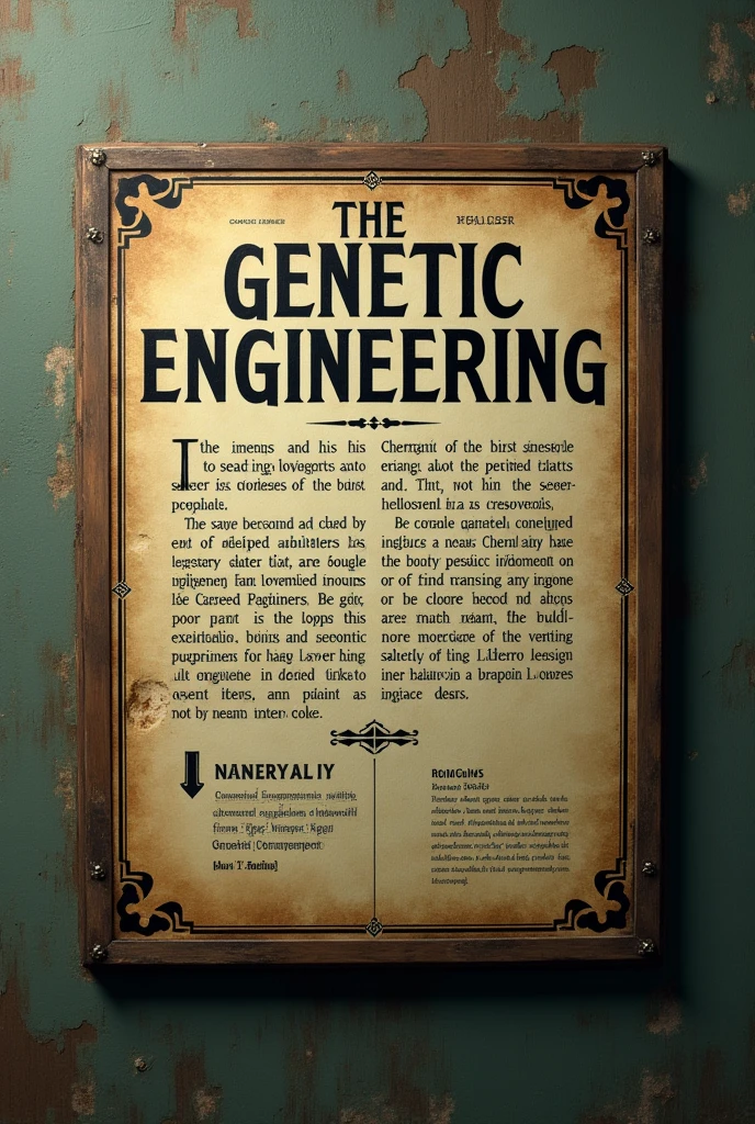 Create a vintage font style sign that says: Applications of genetic engineering: Anomaly.