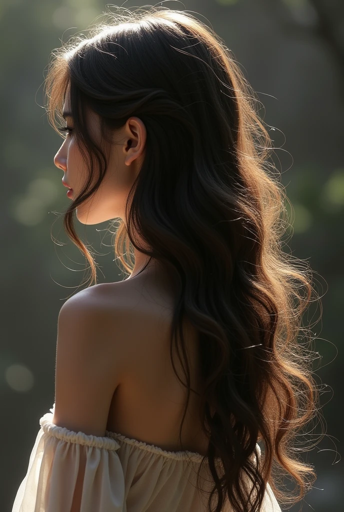 Girl from behind with layered hair and a top