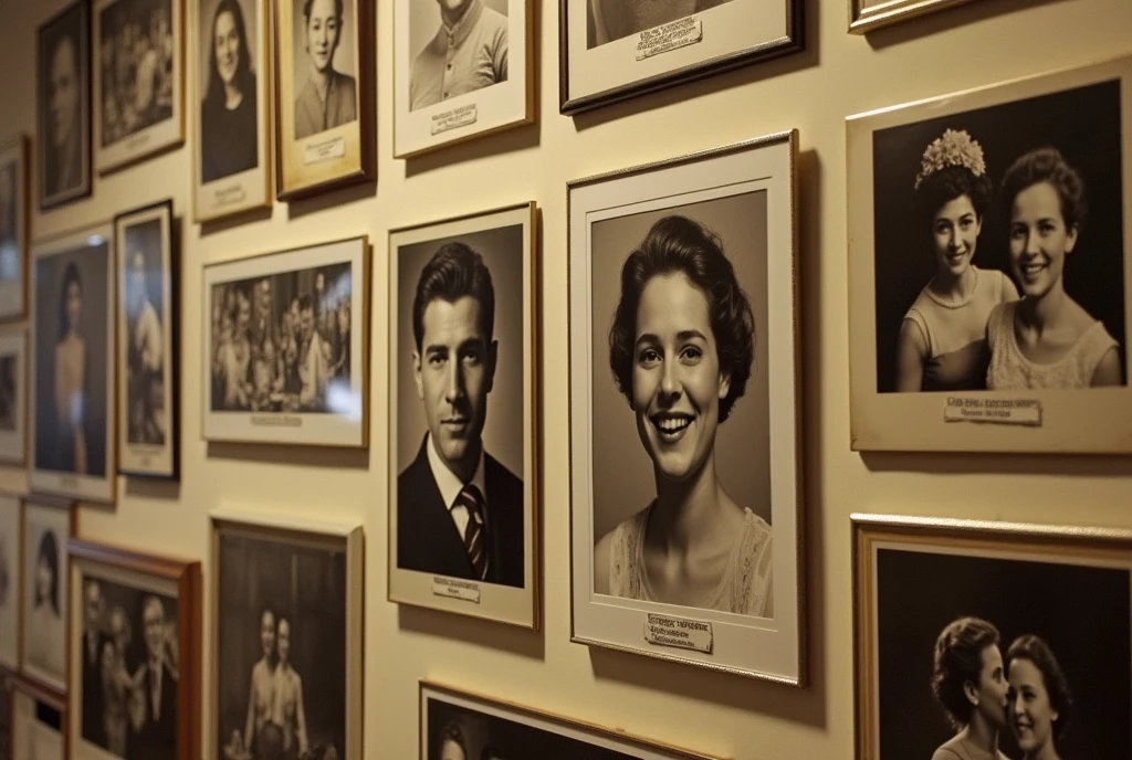 Human Body Taxidermy Workshop、Old photos on the wall、The photo was of the taxidermist and a young woman smiling together.