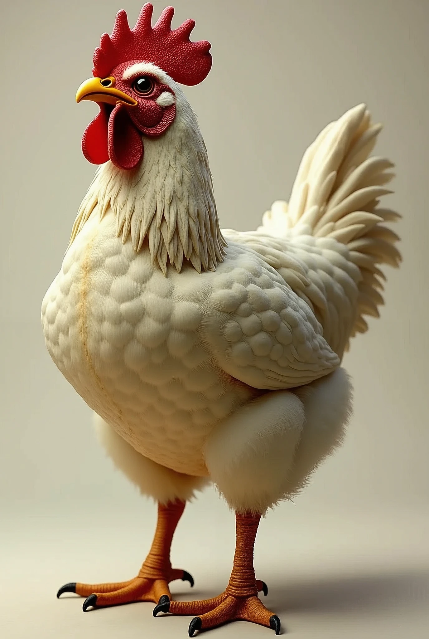 1 chicken with a chicken body, dinosaur head and tail and chicken legs