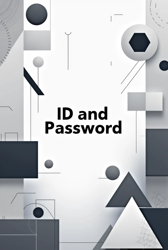 IMAGE WITH A BACKGROUND OF GEOMETRIC SHAPES IN GRAY, BLACK AND WHITE COLORS WITH THE PHRASE ID AND PASSWORD IN THE CENTER 