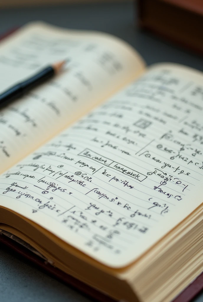 Photo of a notebook full of math calculations