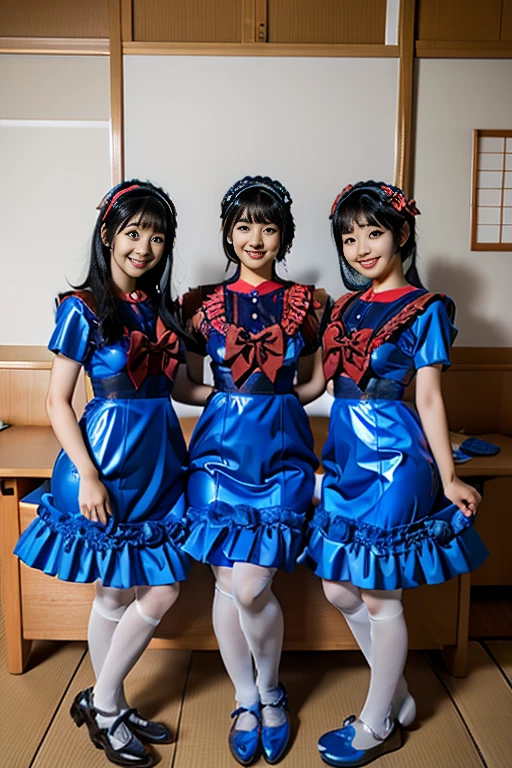 Live Action A Japanese kindergarten girl and two researchers Wearing a blue rubber dress Mermaid. latex Blue face