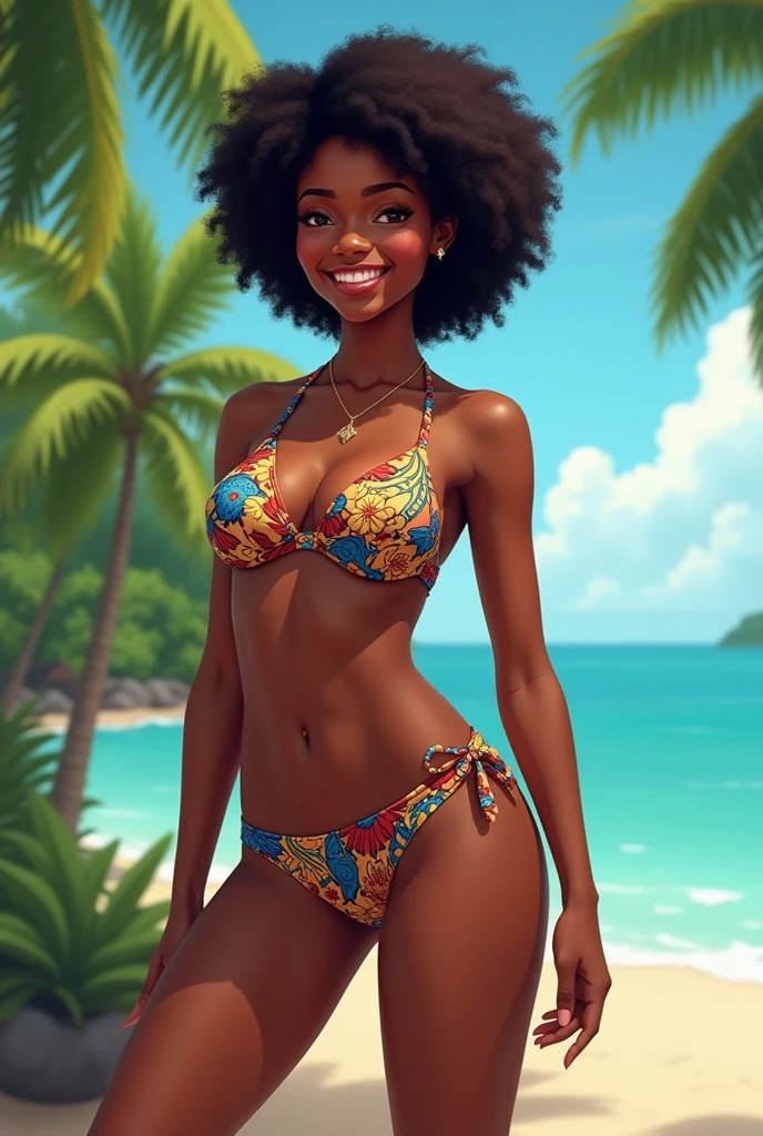 Create a full body of African black girl who wear bikini