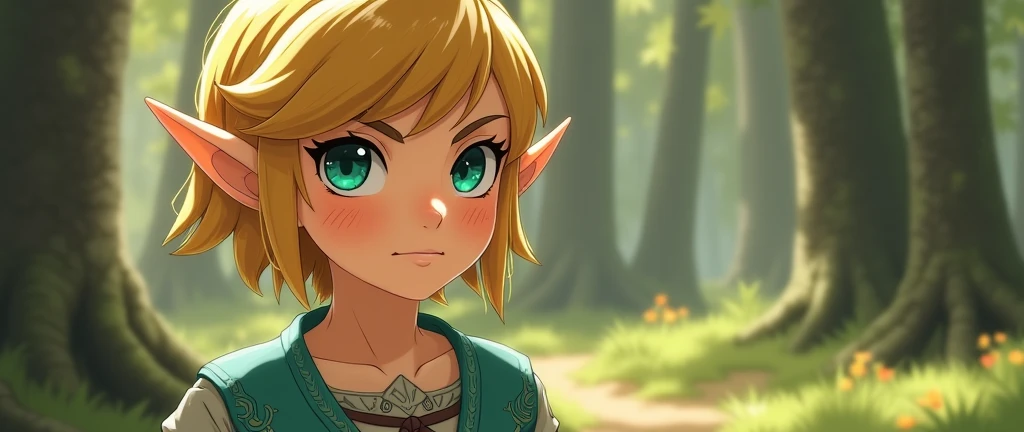 best quality, expressive eyes, face perfect, short hair, Blonde girl, eleven, Zelda Princess, princess zelda clothes, a lenda de Zelda, totk, black pants,