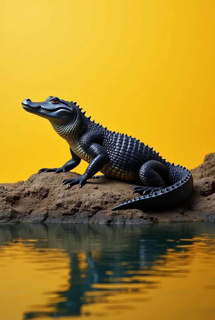 Black alligator on top of a yellow mountain