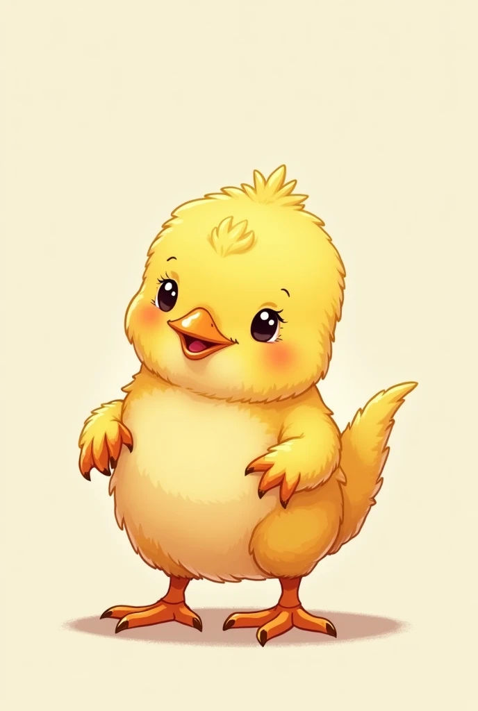 Cartoon chick with a T-Rex tail and hands