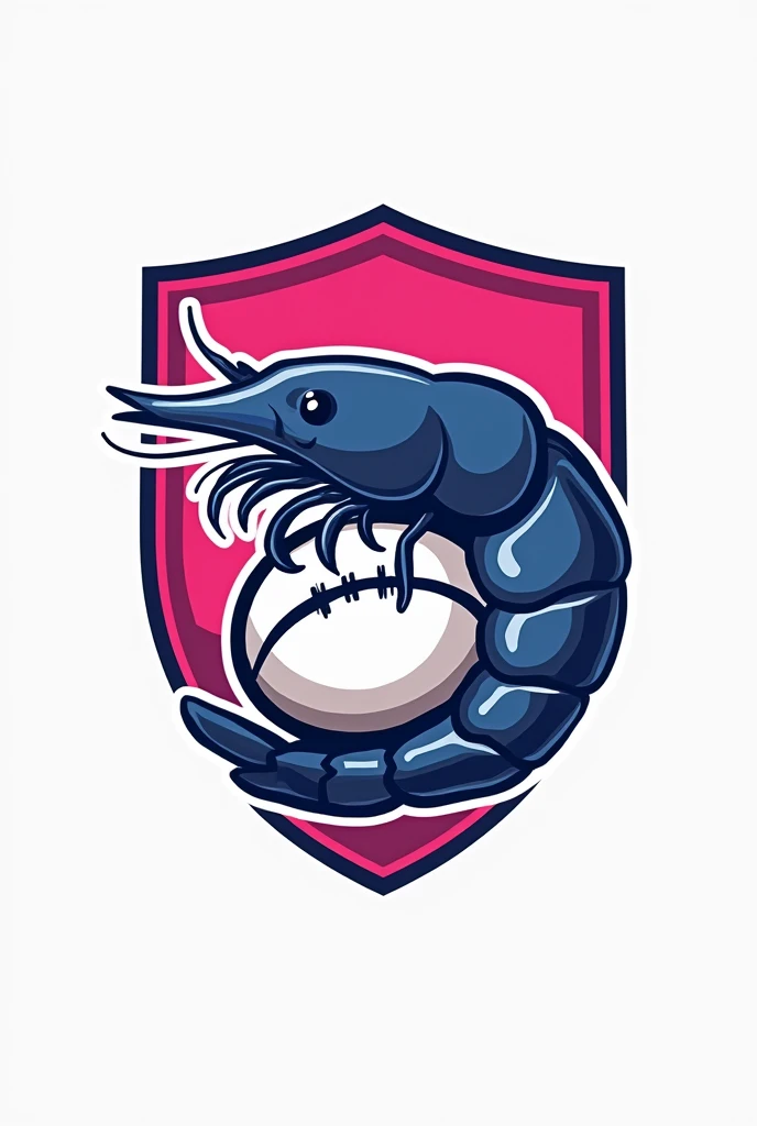 You could act as an expert in illustration and design and create the logo for a rugby club called Shrimps where its visual elements make direct reference to the name of the club.. The elements would be a shrimp, ball in blue and magenta you could work on the idea you generated with simple lines