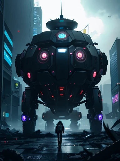 Ghost in the Shell, multi-legged tank,Tachikoma, (dark atmosphere:1.2), (cyberpunk:1.2)